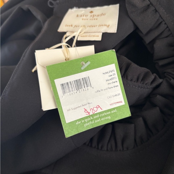 KATE SPADE Ma Cherie Black Ruffle Dress New Size 00 NWT - Picture 5 of 7